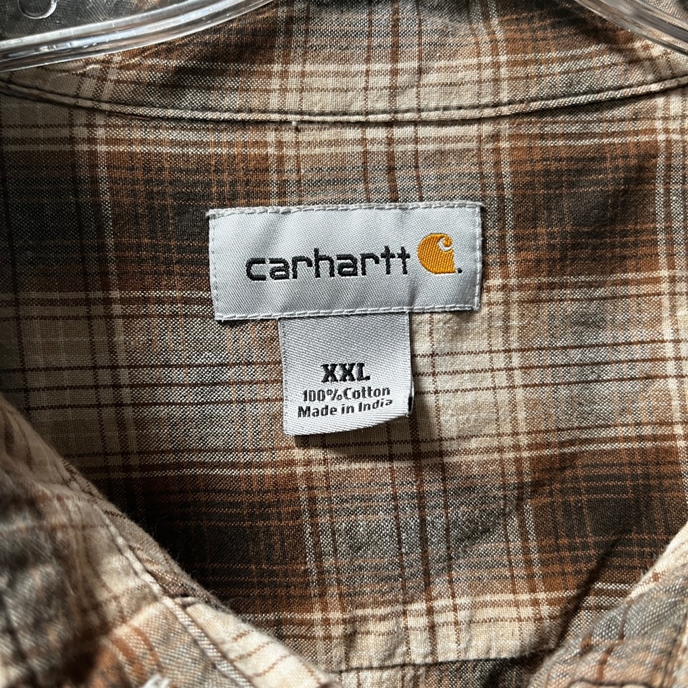 Carhartt Men Loose Fit Flannel Shirt Brown Plaid Long Sleeve 2XL - Picture 4 of 5